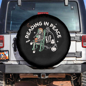 Reading Skeleton Spare Tire Cover RIP Reading In Peace Book Lover Spooky Vibe TS02 No hole Black Print Your Wear