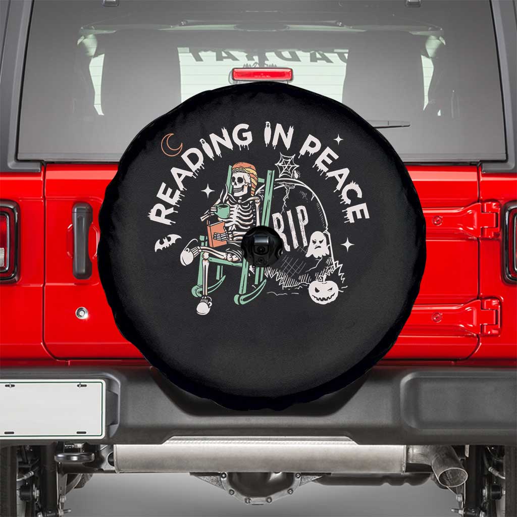 Reading Skeleton Spare Tire Cover RIP Reading In Peace Book Lover Spooky Vibe TS02 Black Print Your Wear