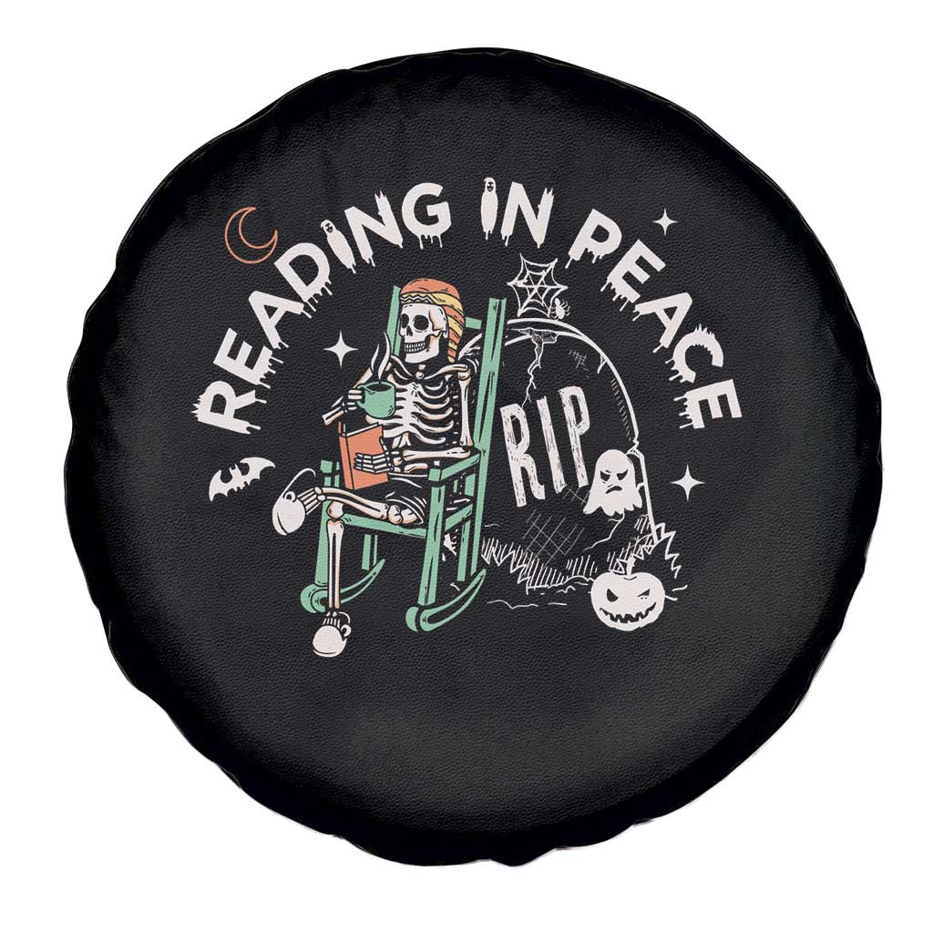 Reading Skeleton Spare Tire Cover RIP Reading In Peace Book Lover Spooky Vibe TS02 Print Your Wear