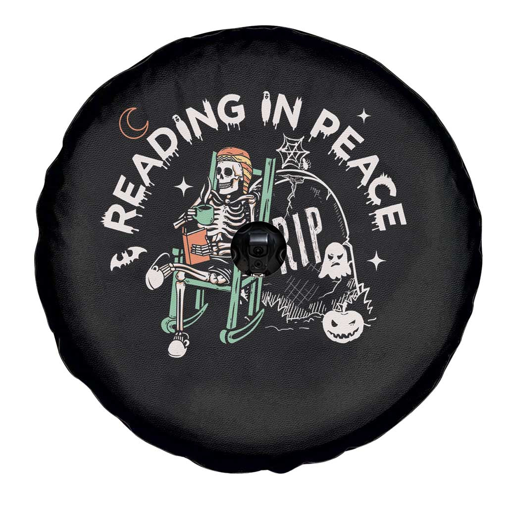 Reading Skeleton Spare Tire Cover RIP Reading In Peace Book Lover Spooky Vibe TS02 Print Your Wear