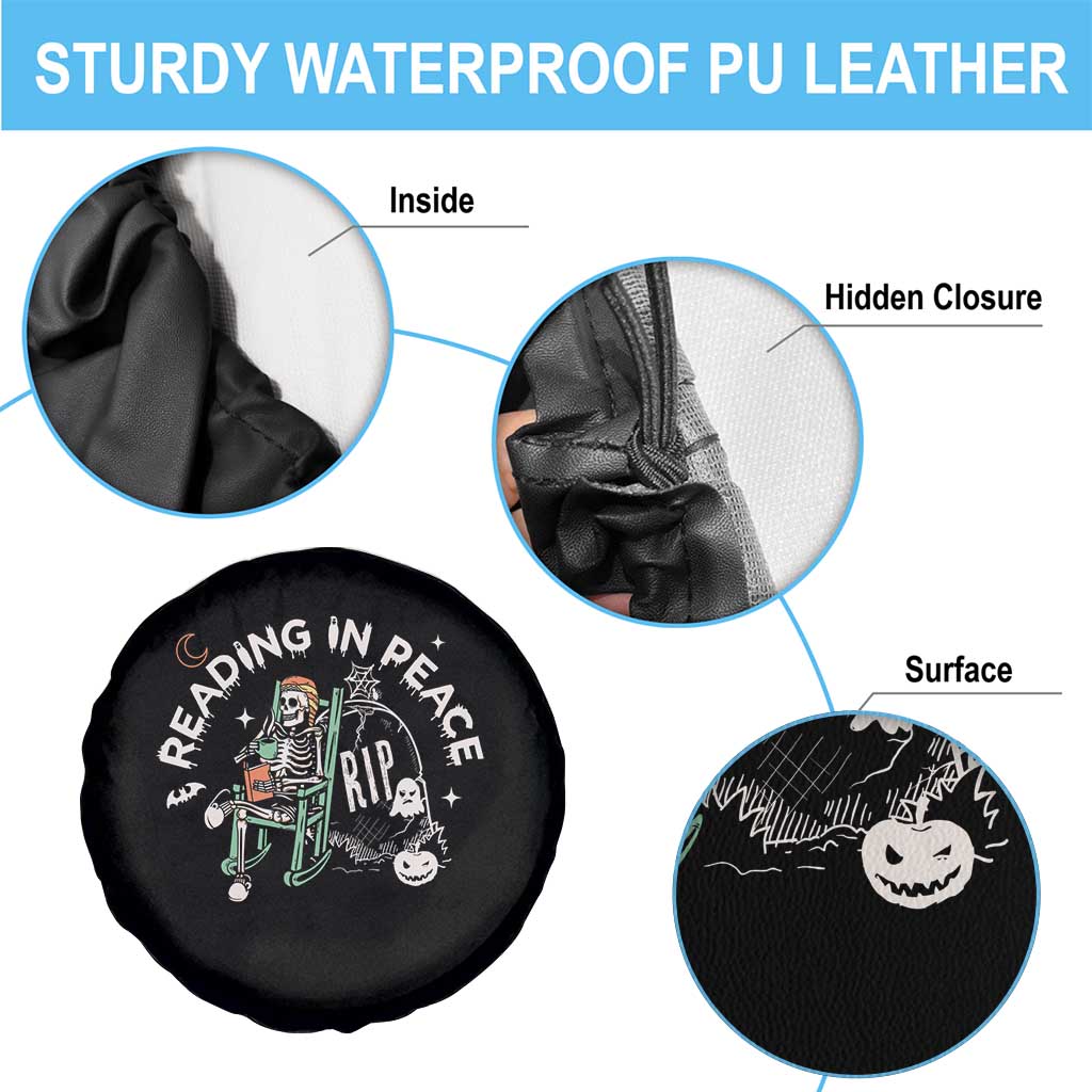 Reading Skeleton Spare Tire Cover RIP Reading In Peace Book Lover Spooky Vibe TS02 Print Your Wear