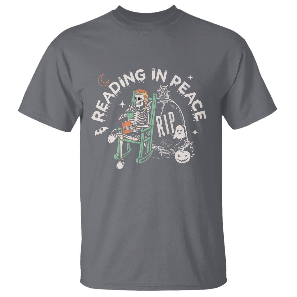 Reading Skeleton T Shirt RIP Reading In Peace Book Lover Spooky Vibe TS02 Charcoal Printyourwear