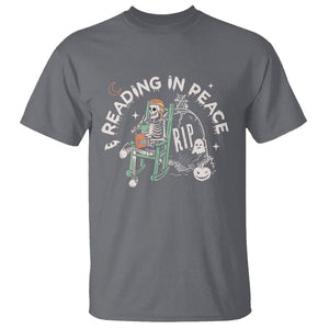 Reading Skeleton T Shirt RIP Reading In Peace Book Lover Spooky Vibe TS02 Charcoal Printyourwear