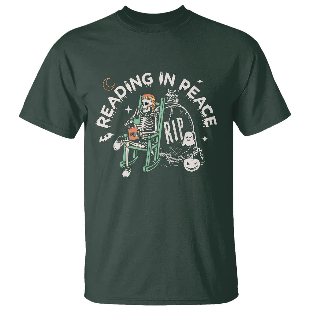 Reading Skeleton T Shirt RIP Reading In Peace Book Lover Spooky Vibe TS02 Dark Forest Green Printyourwear