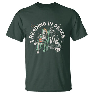 Reading Skeleton T Shirt RIP Reading In Peace Book Lover Spooky Vibe TS02 Dark Forest Green Printyourwear
