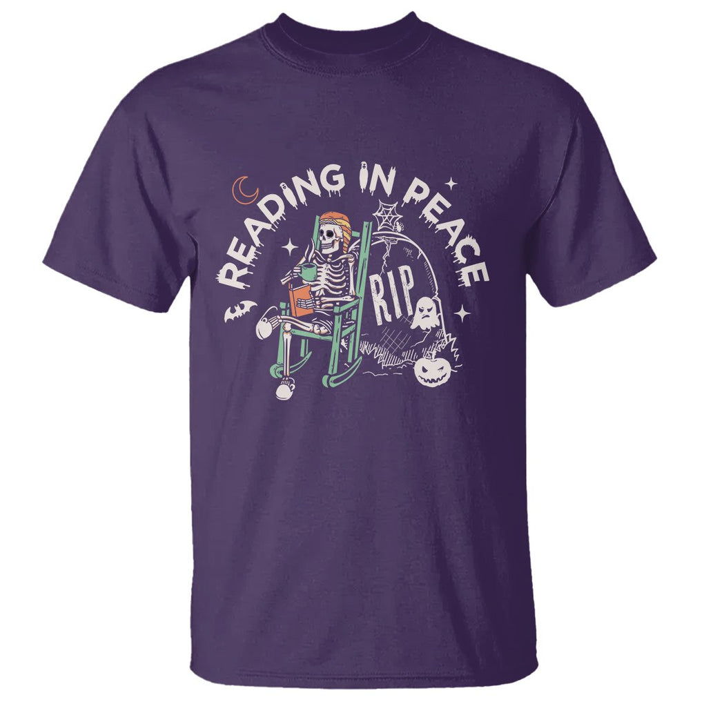 Reading Skeleton T Shirt RIP Reading In Peace Book Lover Spooky Vibe TS02 Purple Printyourwear