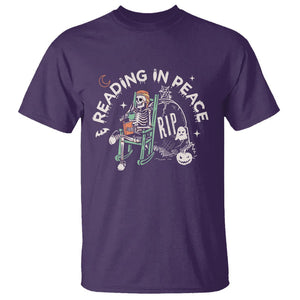 Reading Skeleton T Shirt RIP Reading In Peace Book Lover Spooky Vibe TS02 Purple Printyourwear