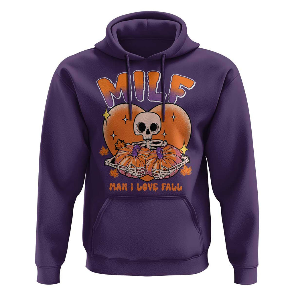 Fall Vibes Hoodie MILF Man I Love Fall Funny Spooky Skeleton Pumpkin Halloween TS02 Purple Print Your Wear