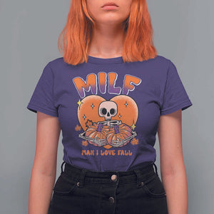 Fall Vibes T Shirt For Women MILF Man I Love Fall Funny Spooky Skeleton Pumpkin Halloween TS02 Purple Print Your Wear