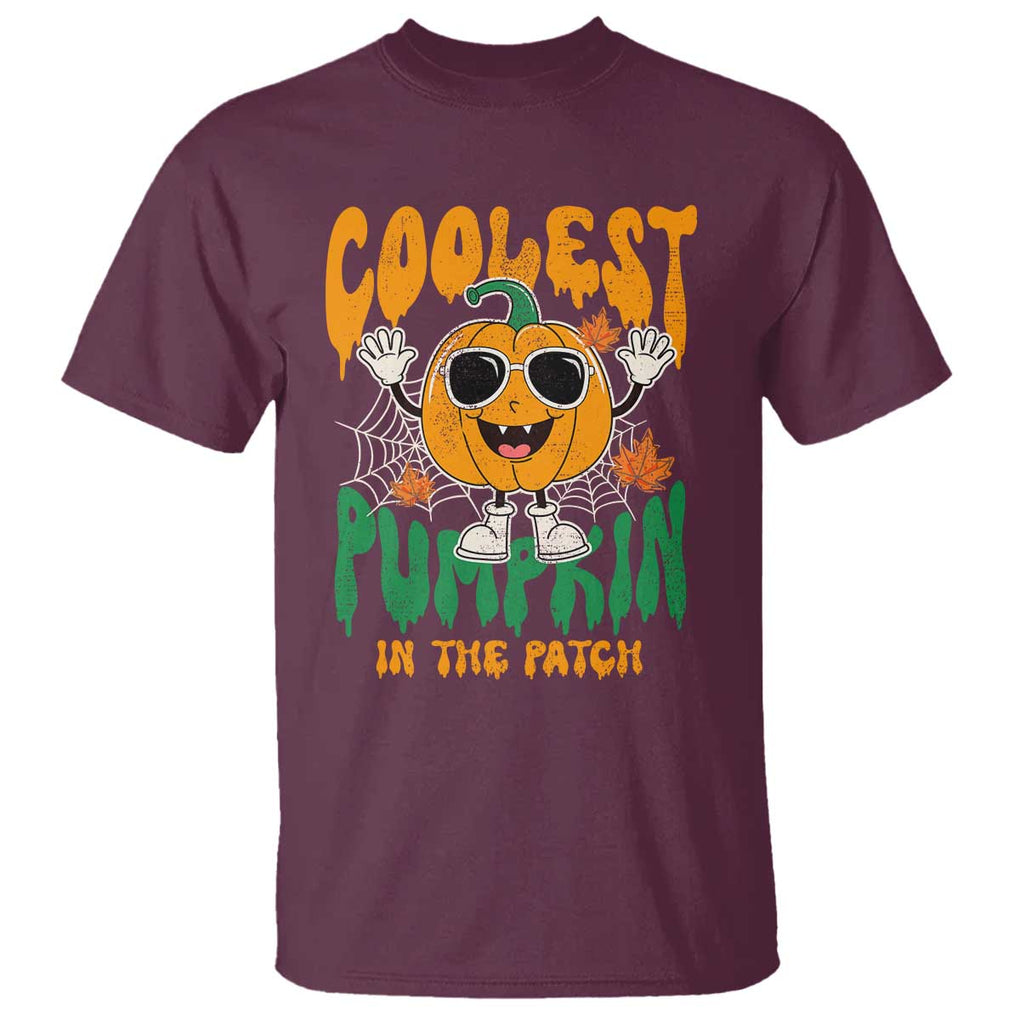 Fall Pumpkin T Shirt Coolest Pumpkin In The Patch Autumn Halloween Spooky Season TS02 Maroon Print Your Wear