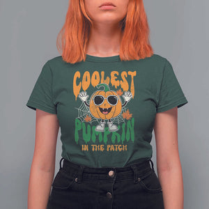 Fall Pumpkin T Shirt For Women Coolest Pumpkin In The Patch Autumn Halloween Spooky Season TS02 Dark Forest Green Print Your Wear