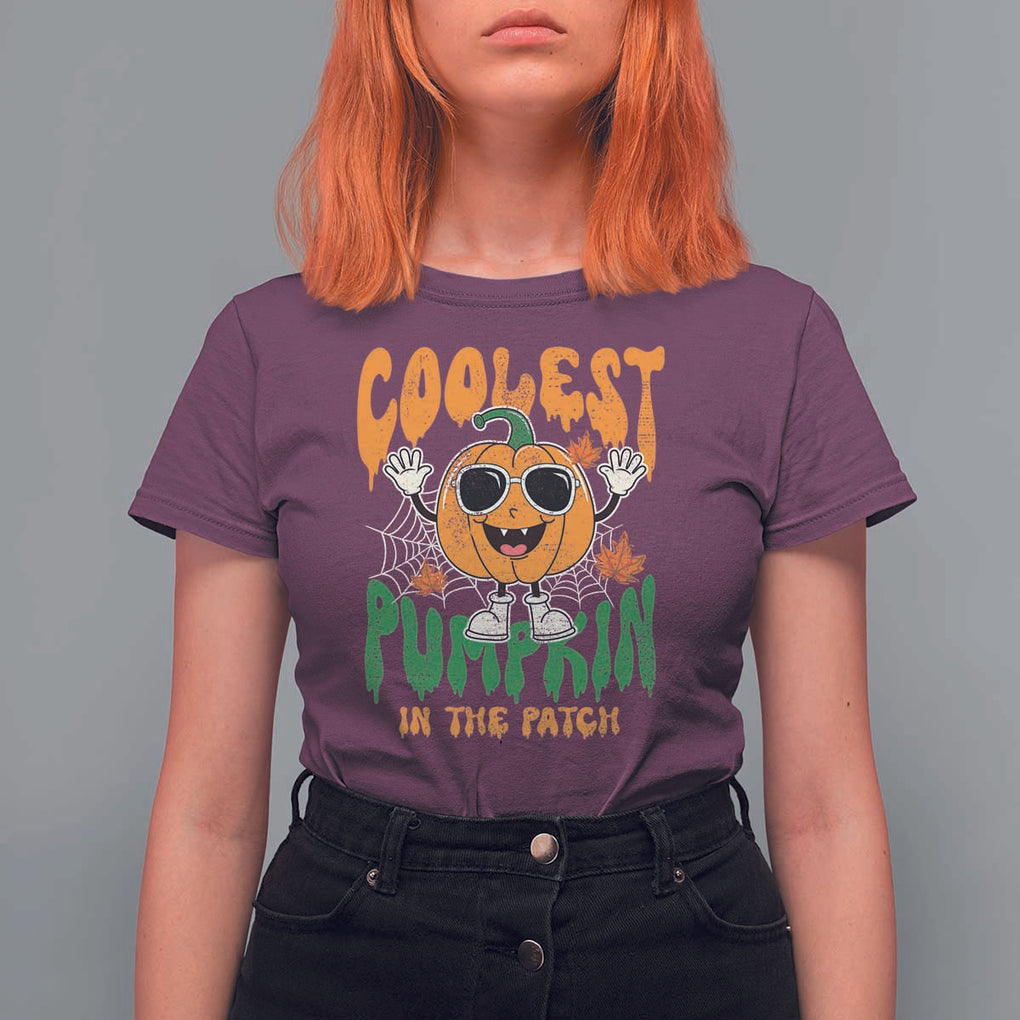 Fall Pumpkin T Shirt For Women Coolest Pumpkin In The Patch Autumn Halloween Spooky Season TS02 Maroon Print Your Wear