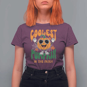 Fall Pumpkin T Shirt For Women Coolest Pumpkin In The Patch Autumn Halloween Spooky Season TS02 Maroon Print Your Wear