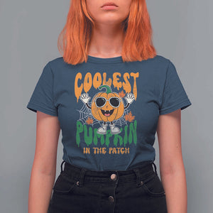 Fall Pumpkin T Shirt For Women Coolest Pumpkin In The Patch Autumn Halloween Spooky Season TS02 Navy Print Your Wear