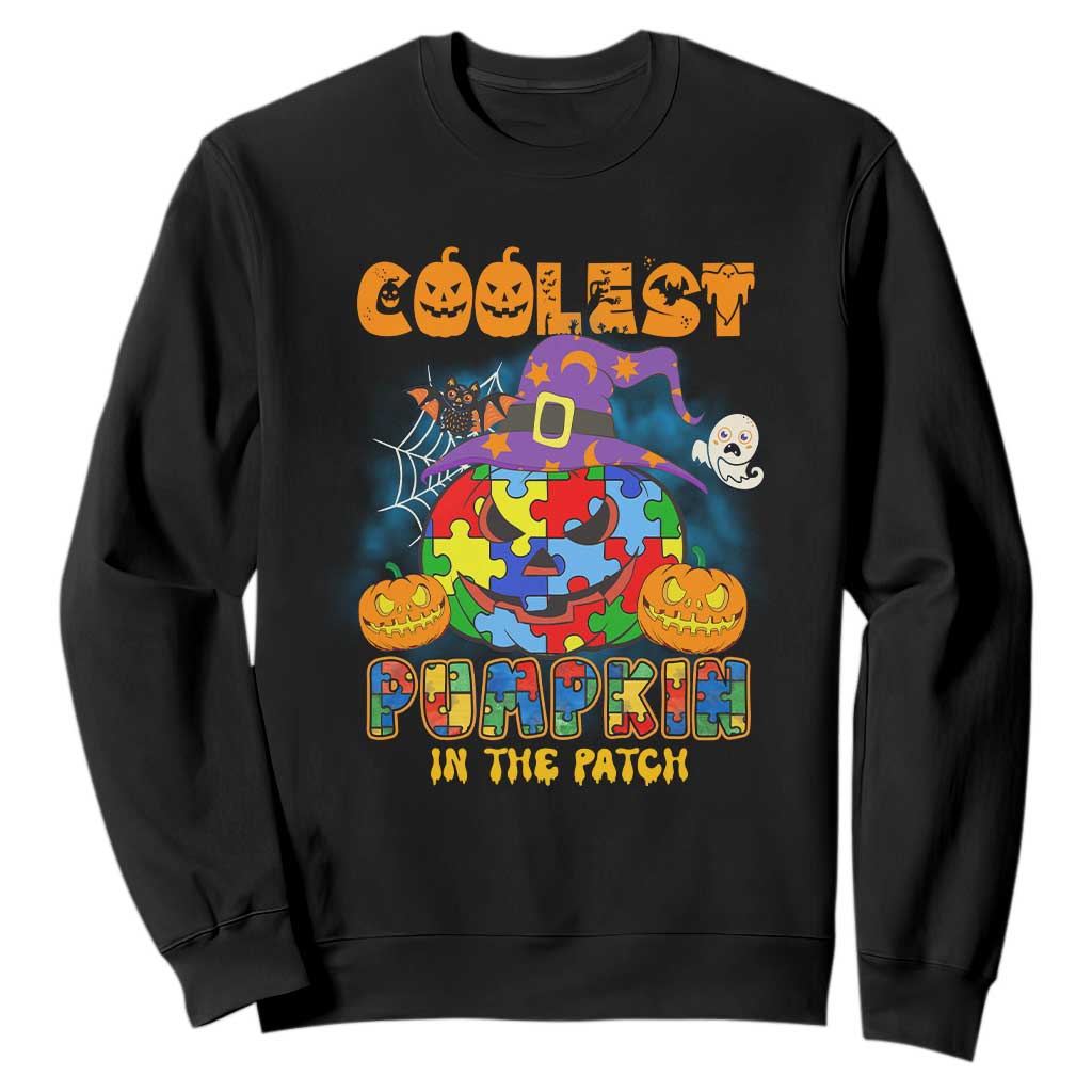 Autism Pumpkin Sweatshirt Coolest Pumpkin In The Patch Puzzle Piece Halloween TS02 Black Printyourwear