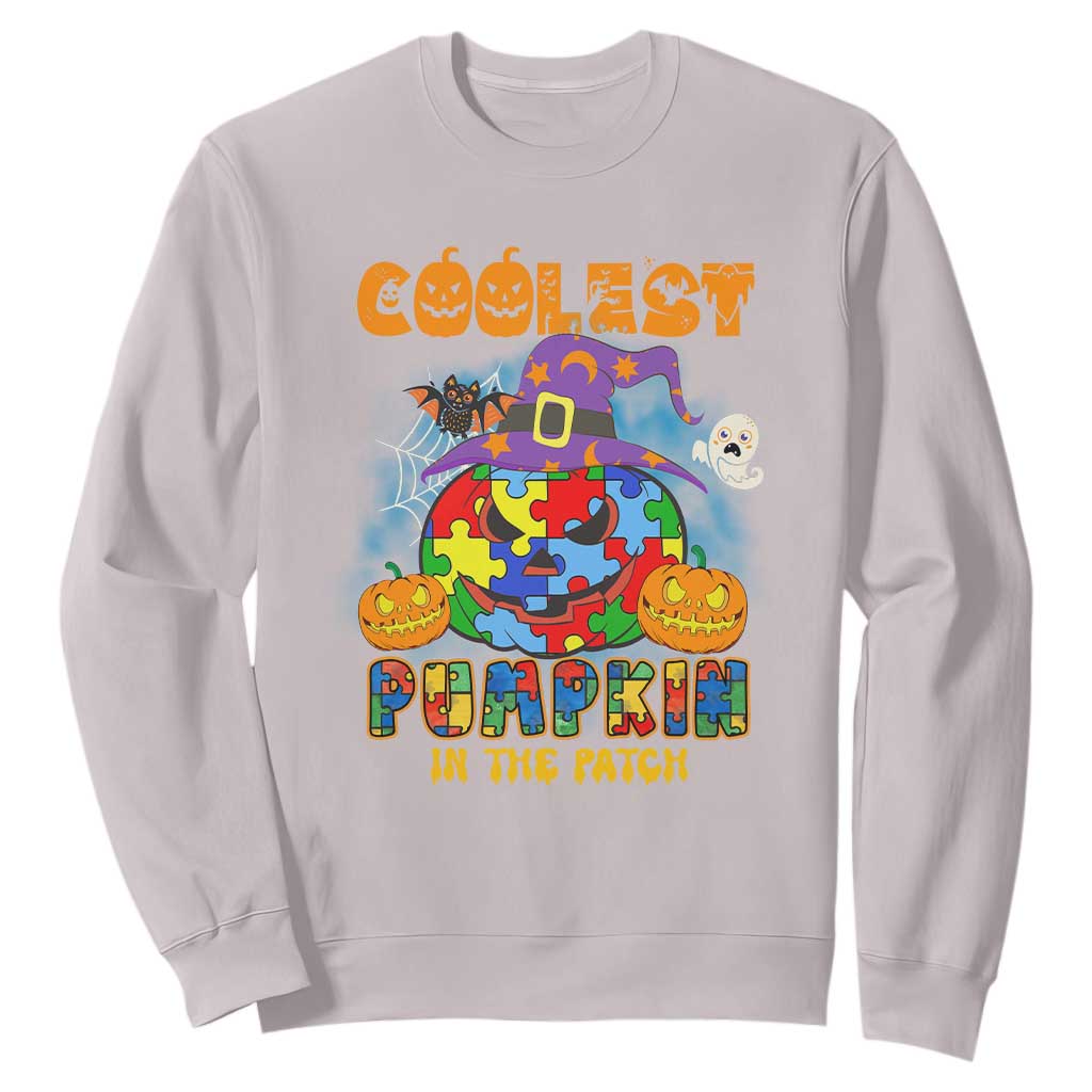 Autism Pumpkin Sweatshirt Coolest Pumpkin In The Patch Puzzle Piece Halloween TS02 Ice Gray Printyourwear