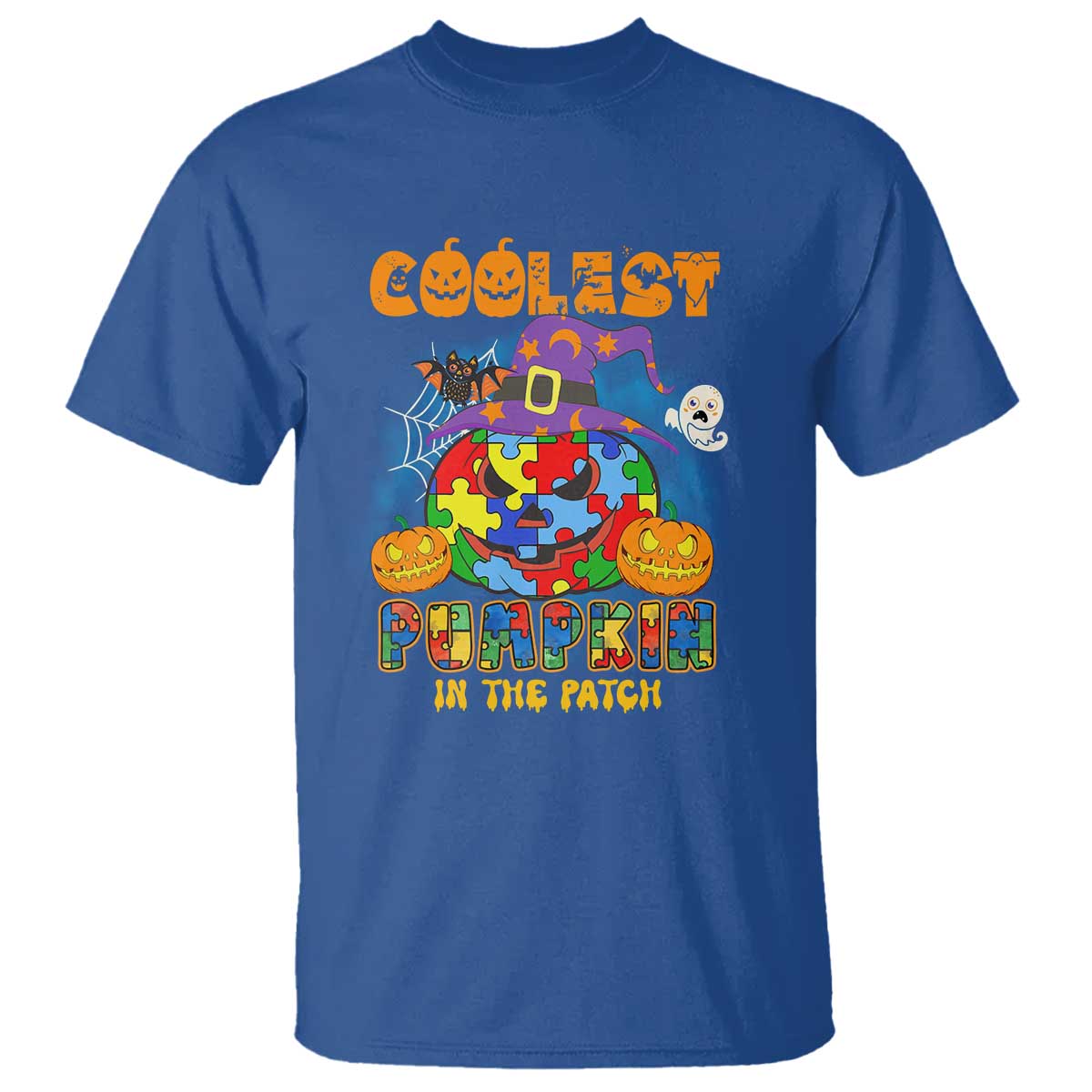 Autism Pumpkin T Shirt Coolest Pumpkin In The Patch Puzzle Piece Halloween TS02 Royal Blue Printyourwear
