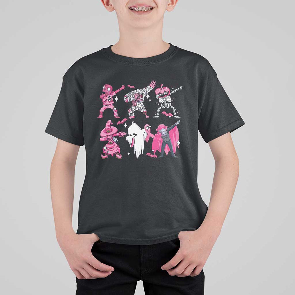 Halloween Breast Cancer T Shirt For Kid Dabbing Skeleton Zombie Pink Ribbon TS02 Black Print Your Wear