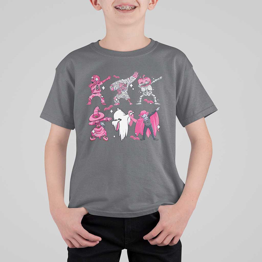 Halloween Breast Cancer T Shirt For Kid Dabbing Skeleton Zombie Pink Ribbon TS02 Charcoal Print Your Wear