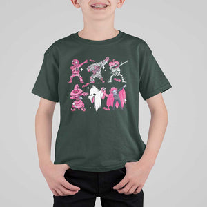 Halloween Breast Cancer T Shirt For Kid Dabbing Skeleton Zombie Pink Ribbon TS02 Dark Forest Green Print Your Wear