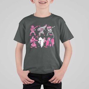Halloween Breast Cancer T Shirt For Kid Dabbing Skeleton Zombie Pink Ribbon TS02 Dark Heather Print Your Wear