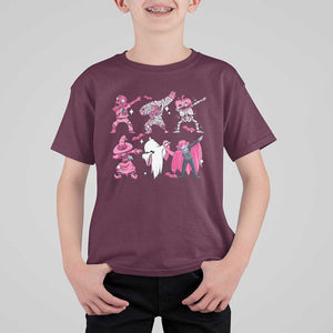 Halloween Breast Cancer T Shirt For Kid Dabbing Skeleton Zombie Pink Ribbon TS02 Maroon Print Your Wear
