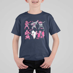 Halloween Breast Cancer T Shirt For Kid Dabbing Skeleton Zombie Pink Ribbon TS02 Navy Print Your Wear