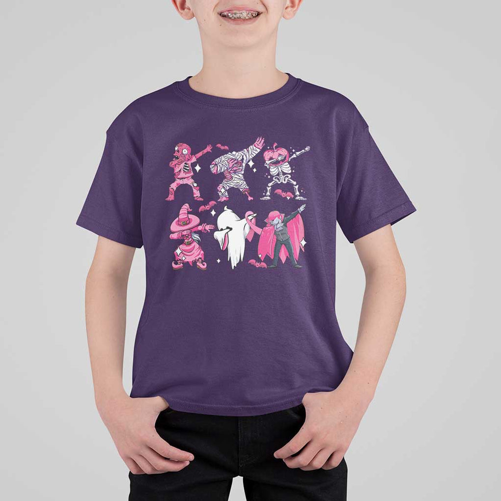 Halloween Breast Cancer T Shirt For Kid Dabbing Skeleton Zombie Pink Ribbon TS02 Purple Print Your Wear