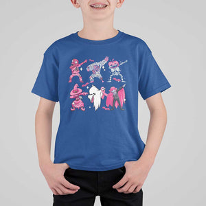 Halloween Breast Cancer T Shirt For Kid Dabbing Skeleton Zombie Pink Ribbon TS02 Royal Blue Print Your Wear