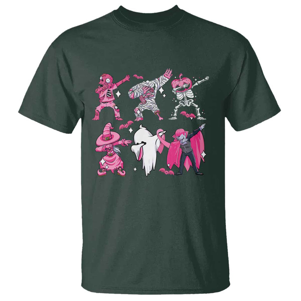 Halloween Breast Cancer T Shirt Dabbing Skeleton Zombie Pink Ribbon TS02 Dark Forest Green Print Your Wear