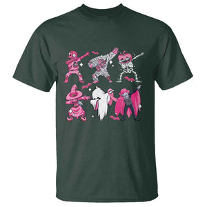 Halloween Breast Cancer T Shirt Dabbing Skeleton Zombie Pink Ribbon TS02 Dark Forest Green Print Your Wear