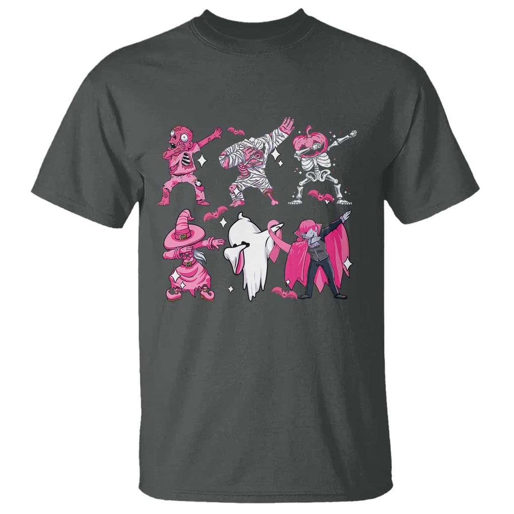 Halloween Breast Cancer T Shirt Dabbing Skeleton Zombie Pink Ribbon TS02 Dark Heather Print Your Wear