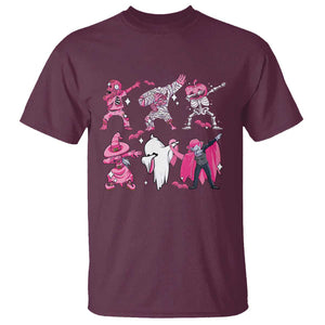 Halloween Breast Cancer T Shirt Dabbing Skeleton Zombie Pink Ribbon TS02 Maroon Print Your Wear