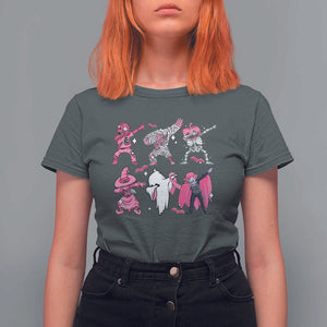Halloween Breast Cancer T Shirt For Women Dabbing Skeleton Zombie Pink Ribbon TS02 Dark Heather Print Your Wear
