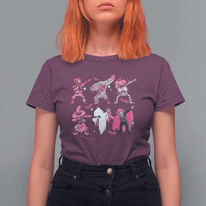 Halloween Breast Cancer T Shirt For Women Dabbing Skeleton Zombie Pink Ribbon TS02 Maroon Print Your Wear