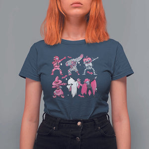 Halloween Breast Cancer T Shirt For Women Dabbing Skeleton Zombie Pink Ribbon TS02 Navy Print Your Wear