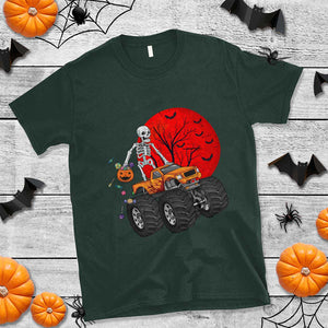 Halloween Skeleton T Shirt Skeleton Riding Monster Truck Candy Funny Scary Pumpkin TS02 Dark Forest Green Print Your Wear