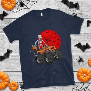 Halloween Skeleton T Shirt Skeleton Riding Monster Truck Candy Funny Scary Pumpkin TS02 Navy Print Your Wear