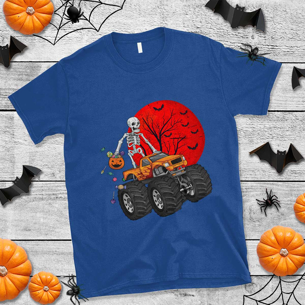 Halloween Skeleton T Shirt Skeleton Riding Monster Truck Candy Funny Scary Pumpkin TS02 Royal Blue Print Your Wear