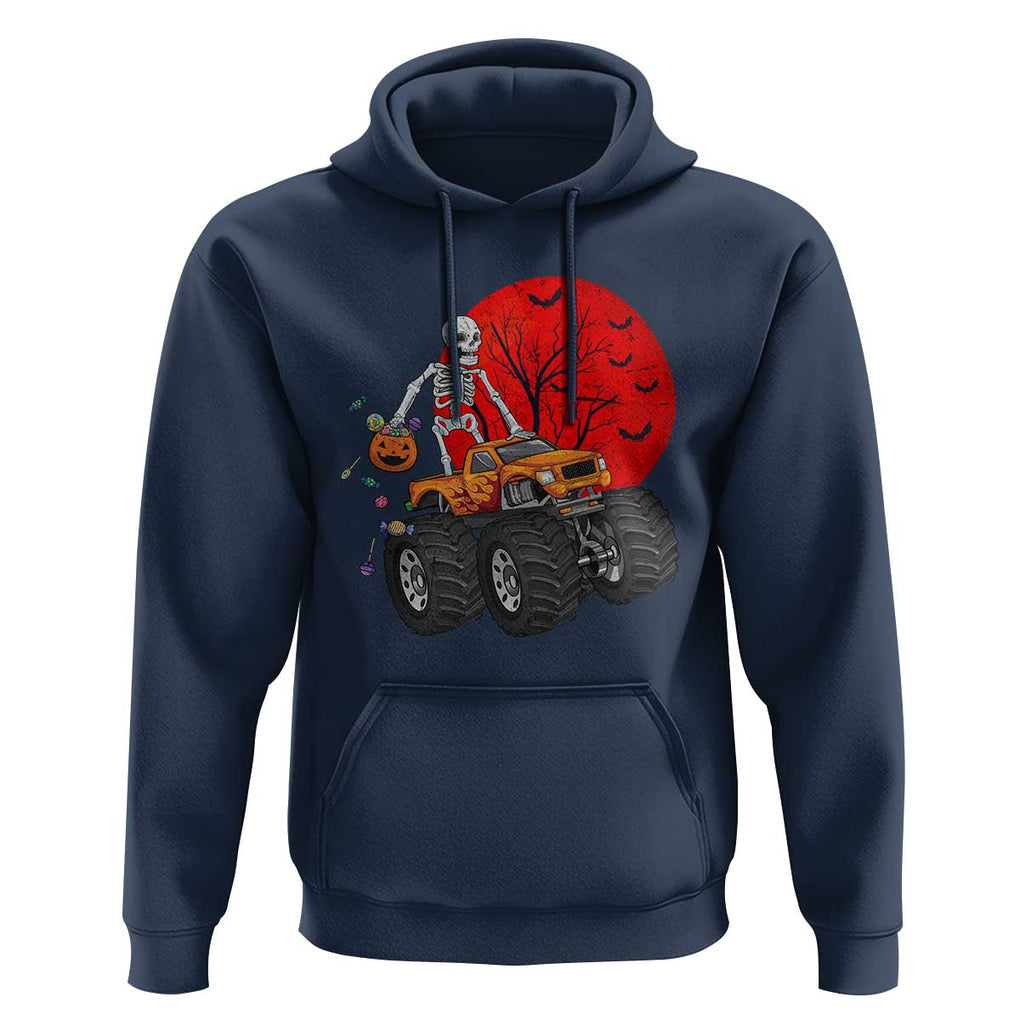 Halloween Skeleton Hoodie Skeleton Riding Monster Truck Candy Funny Scary Pumpkin TS02 Navy Print Your Wear