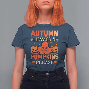 Fall Vibes T Shirt For Women Autumn Leaves And Pumpkin Please Scary Pumpkin Halloween TS02 Navy Print Your Wear