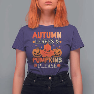 Fall Vibes T Shirt For Women Autumn Leaves And Pumpkin Please Scary Pumpkin Halloween TS02 Purple Print Your Wear