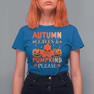 Fall Vibes T Shirt For Women Autumn Leaves And Pumpkin Please Scary Pumpkin Halloween TS02 Royal Blue Print Your Wear