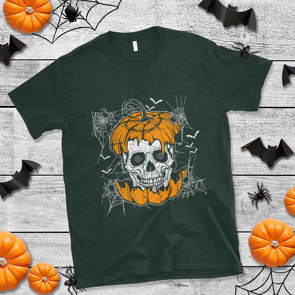 Halloween Skull T Shirt Spooky Skull In Pumpkin Halloween Costume TS02 Dark Forest Green Print Your Wear