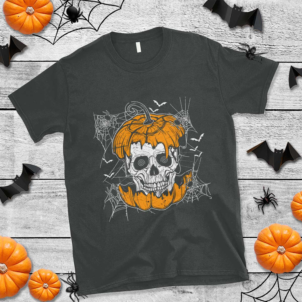Halloween Skull T Shirt Spooky Skull In Pumpkin Halloween Costume TS02 Dark Heather Print Your Wear