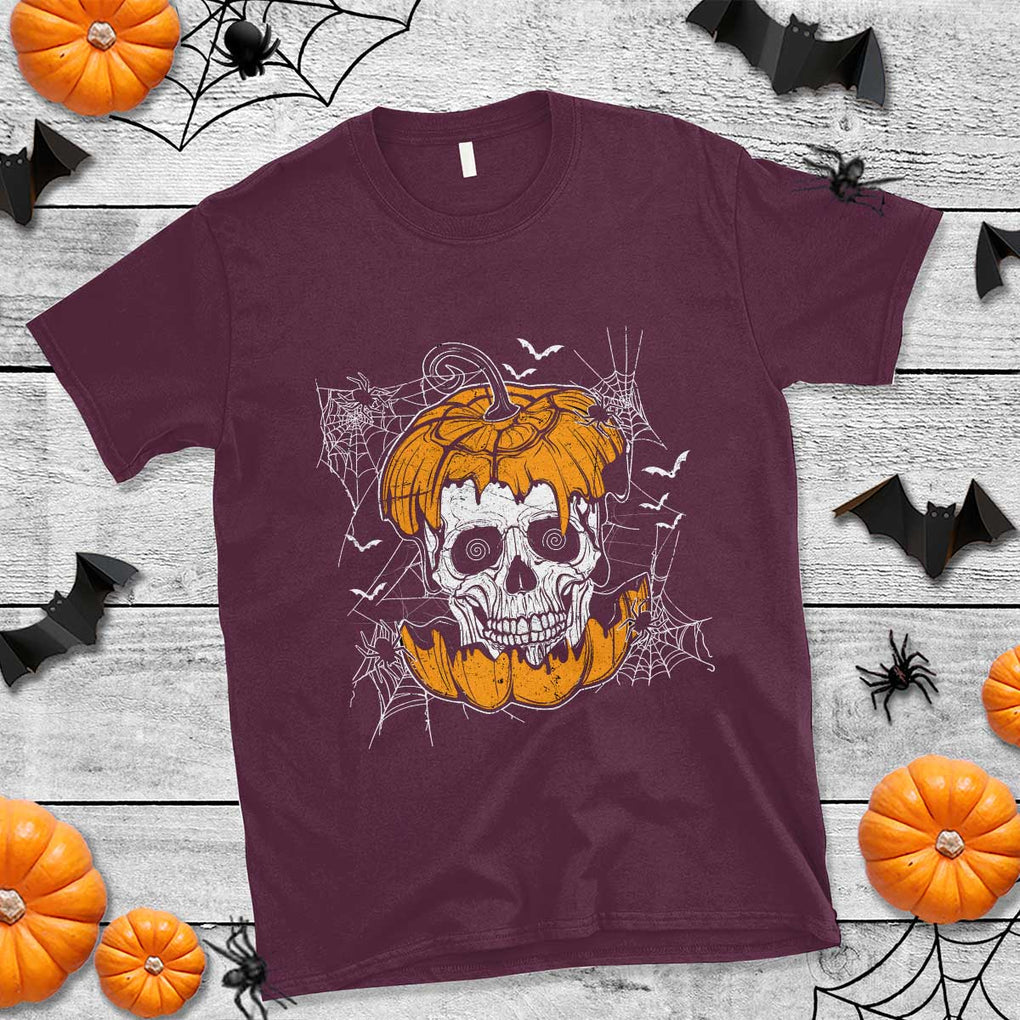 Halloween Skull T Shirt Spooky Skull In Pumpkin Halloween Costume TS02 Maroon Print Your Wear