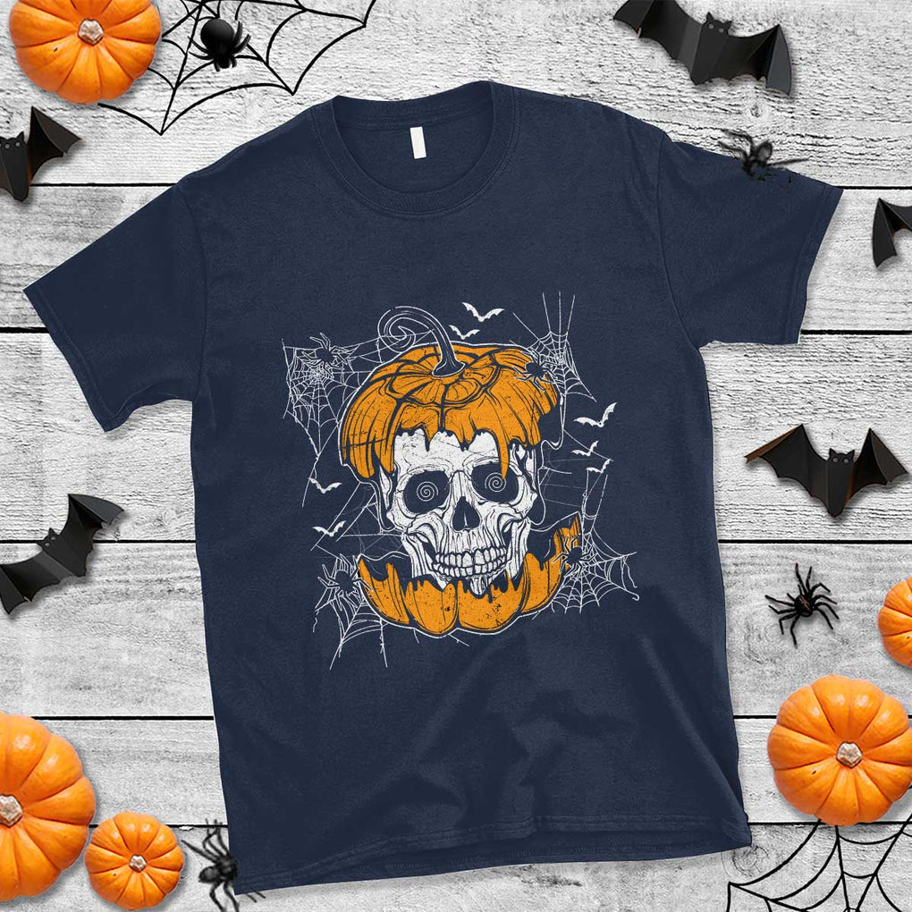 Halloween Skull T Shirt Spooky Skull In Pumpkin Halloween Costume TS02 Navy Print Your Wear
