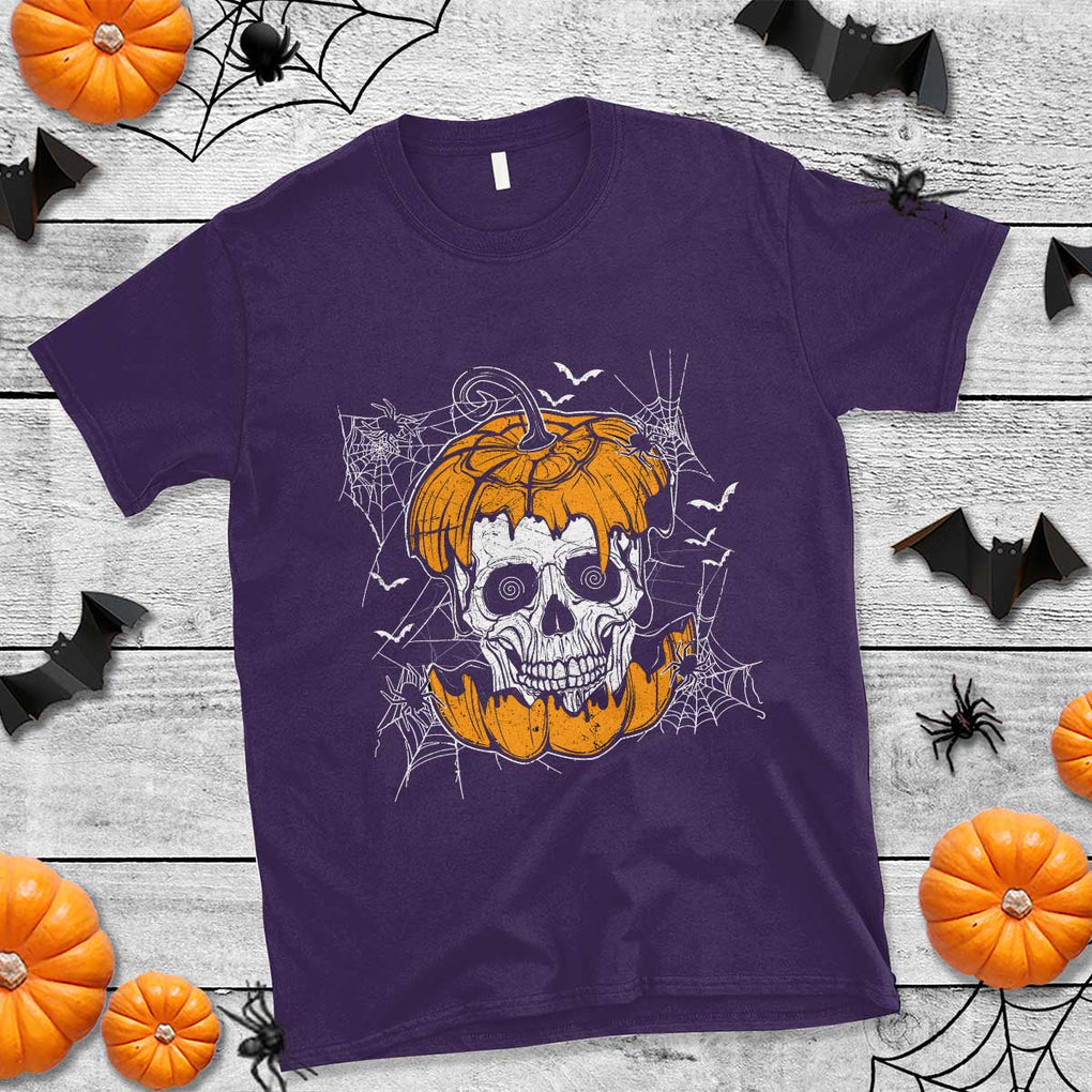 Halloween Skull T Shirt Spooky Skull In Pumpkin Halloween Costume TS02 Purple Print Your Wear