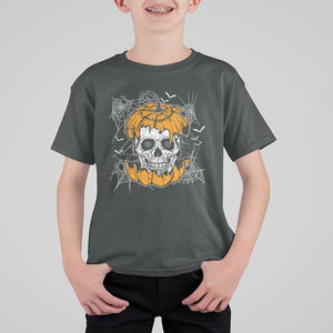 Halloween Skull T Shirt For Kid Spooky Skull In Pumpkin Halloween Costume TS02 Dark Heather Print Your Wear