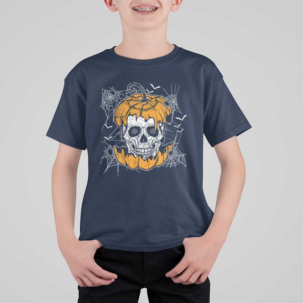 Halloween Skull T Shirt For Kid Spooky Skull In Pumpkin Halloween Costume TS02 Navy Print Your Wear